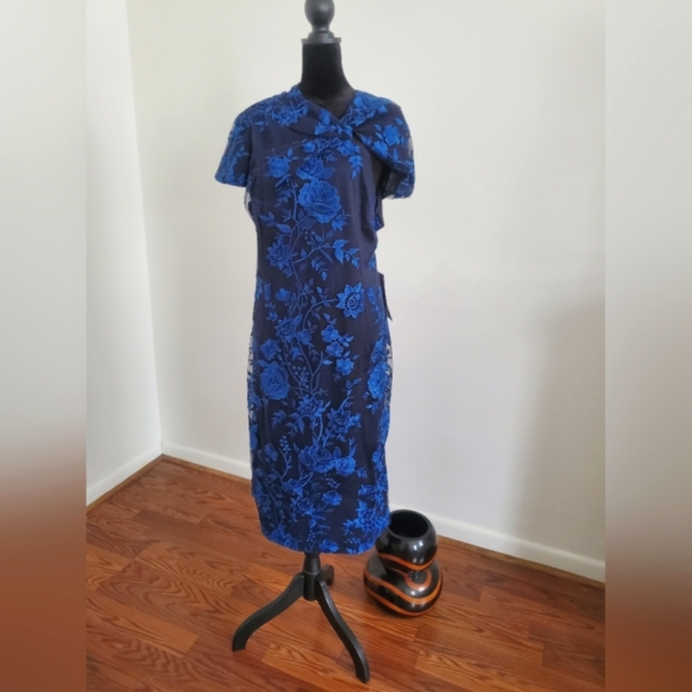 JS Collections Blue Asymmetrical Sheath Dress